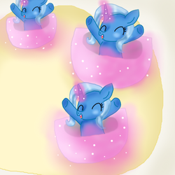 Size: 512x512 | Tagged: safe, artist:doraemonfan4life, trixie, pony, unicorn, all bottled up, g4, cup, female, mare, multeity, teacup, that pony sure does love teacups, triality, trixie army