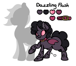 Size: 1280x1120 | Tagged: safe, artist:slavedemorto, oc, oc only, oc:dazzling flash, changeling, changeling oc, collar, curly hair, purple changeling, reference sheet