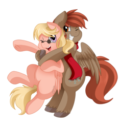 Size: 2906x3065 | Tagged: safe, artist:pridark, oc, oc only, oc:gusty glow, oc:winterlight, pegasus, pony, clothes, commission, cute, duo, female, glasses, high res, male, scarf, simple background, smiling, stallion, transparent background