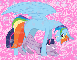 Size: 1336x1048 | Tagged: safe, artist:tsintseh, rainbow dash, twilight sparkle, alicorn, pegasus, pony, g4, base used, female, lesbian, ship:twidash, shipping, twilight sparkle (alicorn)