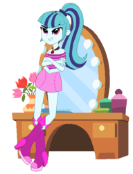 Size: 465x604 | Tagged: safe, artist:berrypunchrules, sonata dusk, equestria girls, g4, my little pony equestria girls: rainbow rocks, crossed arms, female, flower, flower vase, jewelry, mirror, pendant, simple background, solo, transparent background