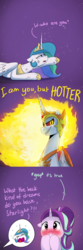 Size: 1200x3600 | Tagged: safe, artist:anticular, daybreaker, princess celestia, starlight glimmer, alicorn, pony, unicorn, ask sunshine and moonbeams, a royal problem, g4, ><, blushing, comic, evil smile, eyes closed, female, grin, implied lesbian, mare, pun, smiling