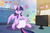 Size: 3000x1950 | Tagged: safe, artist:fluffyxai, edit, editor:hodgepodgedl, twilight sparkle, alicorn, pony, g4, chest fluff, cute, cutie mark diapers, dialogue, diaper, female, hypnosis, mental regression, monitor, non-baby in diaper, nursery, poofy diaper, screen, sitting, solo, twilight sparkle (alicorn)
