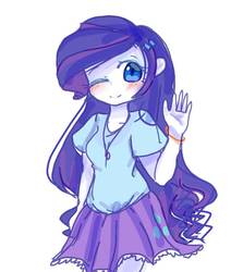 Size: 637x752 | Tagged: safe, artist:windymils, rarity, equestria girls, g4, beautiful, blushing, clothes, cute, female, moe, one eye closed, raribetes, simple background, skirt, solo, white background, wink