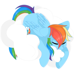 Size: 2048x2048 | Tagged: safe, artist:cinnamontee, rainbow dash, pegasus, pony, g4, cloud, cutie mark, eyes closed, female, floppy ears, high res, hooves, lying on a cloud, mare, on a cloud, prone, simple background, sleeping, solo, transparent background, wings