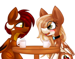 Size: 5884x4639 | Tagged: safe, artist:dollmaker47, oc, oc only, oc:sugarheart, bat pony, pegasus, pony, absurd resolution, female, male, mare, simple background, stallion, table, transparent background