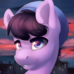 Size: 500x500 | Tagged: safe, artist:silentwulv, oc, oc only, pony, building, bust, male, portrait, solo, stallion, sunset