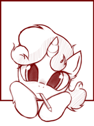 Size: 600x800 | Tagged: safe, artist:rainbow, sweetie belle, pony, unicorn, g4, cute, diasweetes, female, filly, looking at you, monochrome, mouth hold, pencil, solo