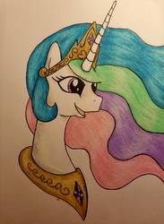 Size: 1442x1974 | Tagged: safe, artist:emberpon3, princess celestia, pony, g4, bust, crown, female, jewelry, peytral, portrait, regalia, simple background, solo, traditional art, white background