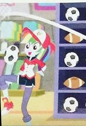 Size: 295x433 | Tagged: safe, screencap, rainbow dash, equestria girls, g4, book, cap, clothes, cropped, female, football, hat, pants, shoes, sneakers