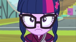 Size: 1100x618 | Tagged: safe, screencap, sci-twi, twilight sparkle, equestria girls, g4, my little pony equestria girls: friendship games, female, frown, solo