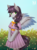 Size: 1027x1400 | Tagged: safe, artist:margony, oc, oc only, pegasus, pony, semi-anthro, clothes, commission, cottagecore, cute, dress, puffy sleeves, solo, ych result