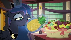 Size: 1920x1080 | Tagged: safe, edit, edited screencap, screencap, princess luna, pony, a royal problem, g4, my little pony: friendship is magic, food, pineapple