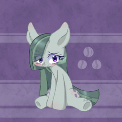 Size: 600x600 | Tagged: safe, artist:lan wu, marble pie, earth pony, pony, g4, blushing, cute, female, marblebetes, mare, sitting, smiling, solo