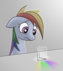 Size: 1406x1576 | Tagged: safe, artist:fenixdust, rainbow dash, pegasus, pony, g4, existential crisis, female, floppy ears, frown, mare, prism, rainbow, sad, simple background, solo