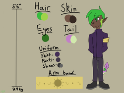 Size: 1600x1200 | Tagged: safe, artist:moonakart13, artist:moonaknight13, spike, human, g4, arm band, chart, clothes, dark skin, human spike, humanized, male, reference sheet, solo, spike's nightmare, tail, tumblr blog, uniform