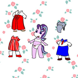 Size: 500x500 | Tagged: safe, artist:kushina13, starlight glimmer, unicorn, anthro, semi-anthro, g1, g4, belly button, bra, clothes, crop top bra, dressup, female, g4 to g1, g4 to takara, generation leap, panties, paper doll, ribbon, smiling, solo, takara pony, underwear, white underwear