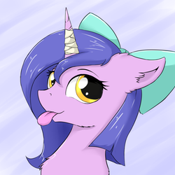 Size: 796x796 | Tagged: safe, artist:wolfypon, oc, oc only, oc:avici flower, pony, unicorn, bandage, bust, portrait, solo, tongue out