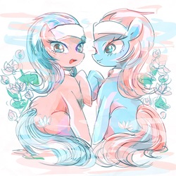 Size: 2048x2048 | Tagged: safe, artist:osawari64, aloe, lotus blossom, earth pony, pony, g4, duo, duo female, female, high res, mare, spa twins