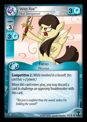 Size: 545x761 | Tagged: safe, artist:zsparkonequus, enterplay, wild fire, pony, defenders of equestria, g4, my little pony collectible card game, ccg, female, merchandise, solo, weapon
