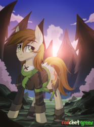 Size: 1300x1743 | Tagged: safe, artist:redchetgreen, oc, oc only, earth pony, pony, boots, clothes, forest, male, scenery, shirt, solo, sword, weapon