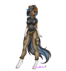 Size: 2500x2700 | Tagged: safe, artist:bunnywhiskerz, oc, oc only, oc:sapphire, anthro, unguligrade anthro, anthro oc, cargo pants, clothes, high res, pants, shirt, simple background, solo, t-shirt, transparent background