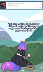 Size: 750x1250 | Tagged: safe, artist:darkestmbongo, oc, oc only, oc:d.d, earth pony, anthro, unguligrade anthro, apron, arm hooves, basket, blueberry, bush, clothes, dialogue, dress, female, food, frilly dress, gloves, kneeling, maid, mare, socks, solo, stockings, thigh highs