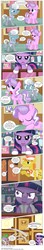 Size: 3381x19146 | Tagged: safe, artist:perfectblue97, carrot cake, diamond tiara, princess celestia, silver spoon, spike, twilight sparkle, alicorn, dragon, earth pony, pony, comic:without magic, g4, absurd resolution, bandaid, bathroom, bender bending rodríguez, bite my shiny metal ass, blank flank, candy, clothes, comic, door, earth pony twilight, evil eyes, female, food, futurama, implied diarrhea, implied pooping, male, mare, poster, sugarcube corner, toilet humor, tongue out