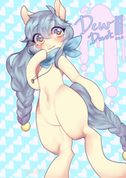 Size: 2480x3508 | Tagged: safe, artist:ms-xana, artist:yasuyaru, oc, oc only, oc:dew dust, earth pony, pony, semi-anthro, bandana, bipedal, clothes, commission, cute, female, high res, looking at you, mare, naked scarf, ocbetes, scarf, smiling, solo