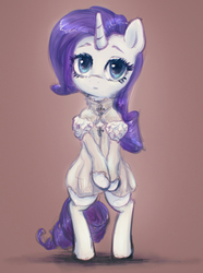 Size: 1291x1736 | Tagged: safe, artist:plotcore, rarity, pony, unicorn, g4, bipedal, clothes, dress, female, looking at you, mare, simple background, solo