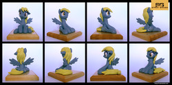 Size: 3601x1788 | Tagged: safe, artist:prodius, derpy hooves, pony, g4, both cutie marks, craft, female, figurine, irl, photo, sculpey, sculpture, show accurate, solo, spread wings, traditional art, wings