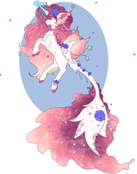 Size: 1007x1278 | Tagged: safe, artist:niniibear, pony, blue, blue rose, blushing, closed species, coral, cute, float, floating, flower, happy, magic, pink, purple, rose, simple background, smiling, solo, species, transparent background