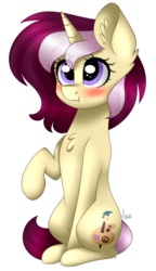 Size: 736x1282 | Tagged: safe, artist:annieblue001, oc, oc only, oc:lannie lona, pony, blushing, chest fluff, raised hoof, scrunchy face, simple background, sitting, solo, transparent background