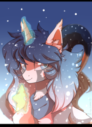 Size: 1200x1660 | Tagged: safe, artist:overnut, oc, oc only, pony, chest fluff, clothes, magic, scarf, snow, solo, stars, telekinesis