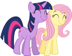 Size: 3847x3000 | Tagged: safe, artist:are-you-jealous, edit, fluttershy, twilight sparkle, pegasus, pony, unicorn, g4, party of one, .svg available, cute, duo, duo female, eyes closed, female, high res, mare, simple background, smiling, transparent background, vector