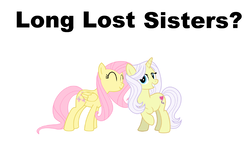 Size: 3729x2181 | Tagged: safe, fluttershy, lily lace, pegasus, pony, unicorn, g4, doppelganger, female, high res, simple background, sisters, theory, voice actor joke, what if, white background, yellow skin