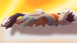 Size: 1024x576 | Tagged: safe, artist:nightrain96, rainbow dash, scootaloo, soarin', pony, g4, cuddling, male, scootalove, ship:soarindash, shipping, straight