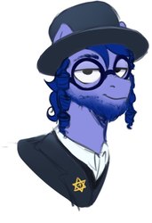 Size: 454x663 | Tagged: safe, artist:kaylemi, oc, oc only, pony, beard, bust, clothes, facial hair, glasses, hat, jew, male, portrait, simple background, solo, stallion, star of david, white background