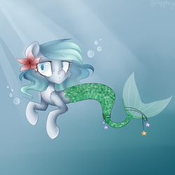 Size: 2740x2740 | Tagged: safe, artist:appleychu, oc, oc only, oc:ocean breeze, merpony, pony, female, flower, flower in hair, high res, mare, solo, underwater