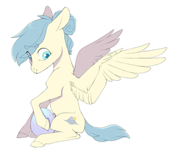 Size: 911x798 | Tagged: safe, artist:amphoera, oc, oc only, oc:venti via, pegasus, pony, egg, simple background, sitting, solo, spread wings, white background, wings
