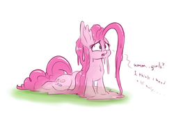 Size: 1500x1000 | Tagged: safe, artist:heir-of-rick, pinkie pie, goo pony, original species, g4, colored sketch, dialogue, female, goo ponified, melting, pinkie slime, simple background, solo, species swap, white background
