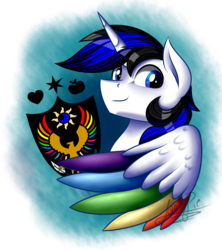 Size: 1600x1800 | Tagged: safe, artist:jack-pie, oc, oc only, oc:rainbow shield, alicorn, pony, alicorn oc, commission, looking at you, male, simple background, smiling, solo, stallion, transparent background