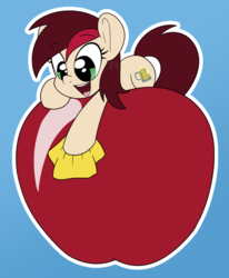 Size: 800x972 | Tagged: safe, artist:dativyrose, oc, oc only, oc:appleale, pony, cute, giant apple, polishing, smiling, solo