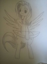 Size: 476x640 | Tagged: safe, artist:taurson, fluttershy, pegasus, pony, g4, archery, arrow, bow (weapon), bow and arrow, female, flying, monochrome, solo, traditional art, weapon