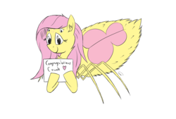 Size: 2039x1378 | Tagged: safe, artist:taurson, fluttershy, monster pony, original species, spiderpony, g4, cute, female, sign, simple background, solo, species swap, spidershy, white background