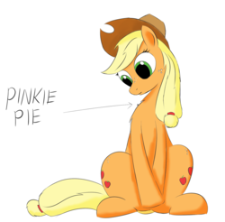 Size: 1524x1500 | Tagged: safe, artist:taurson, applejack, pinkie pie, earth pony, pony, g4, female, lesbian, macro, mare, micro, misleading thumbnail, ship:applepie, shipping, simple background, sitting, white background
