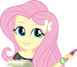 Size: 3447x3000 | Tagged: safe, artist:aqua-pony, fluttershy, equestria girls, g4, .svg available, clothes, female, high res, paper, pen, simple background, smiling, solo, transparent background, vector