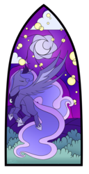 Size: 1024x1999 | Tagged: safe, artist:mindlesssketching, princess luna, pony, g4, cloud, eyes closed, female, horseshoes, moon, simple background, solo, stained glass, stars, transparent background