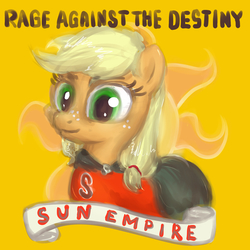 Size: 1400x1400 | Tagged: safe, artist:plotcore, applejack, earth pony, pony, g4, album cover, cape, clothes, evil empire, female, mare, parody, rage against the machine, solo