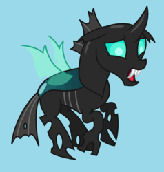 Size: 1076x1132 | Tagged: safe, artist:watermelon changeling, derpibooru exclusive, thorax, changeling, g4, blue background, floppy ears, flying, male, ms paint, open mouth, simple background, solo